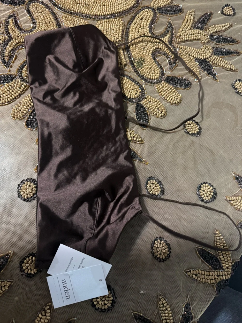 Auden Satin Square-Neck Bandeau Bralette in Brown - Picture 2 of 3